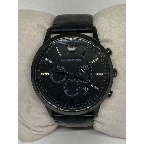Emporio Armani Sportivo AR-2461 Men Black Leather Analog Dial Quartz Watch MP519 - Picture 1 of 12